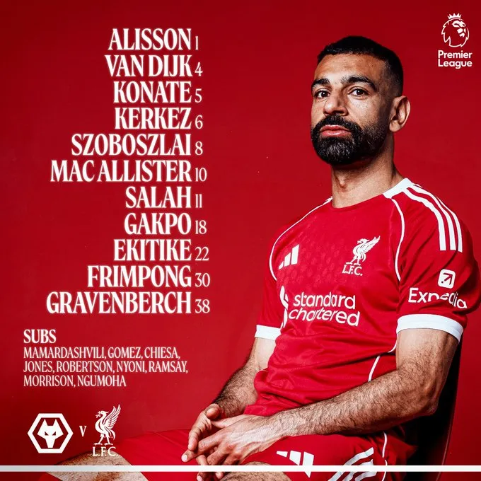 开云-剑南春首发-狼队VS利物浦：萨拉赫领衔，弗林蓬、索博出战